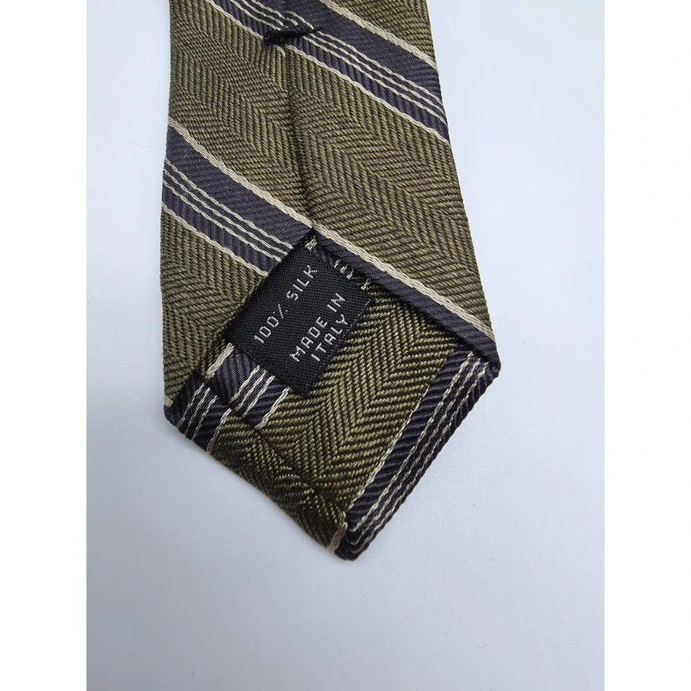 VTG Joseph By Joseph A Bank Silk Stripped Tie Olive Black 3.